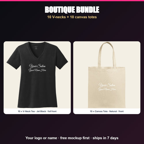 Boutique Bundle - 10 V-necks and 10 canvas totes